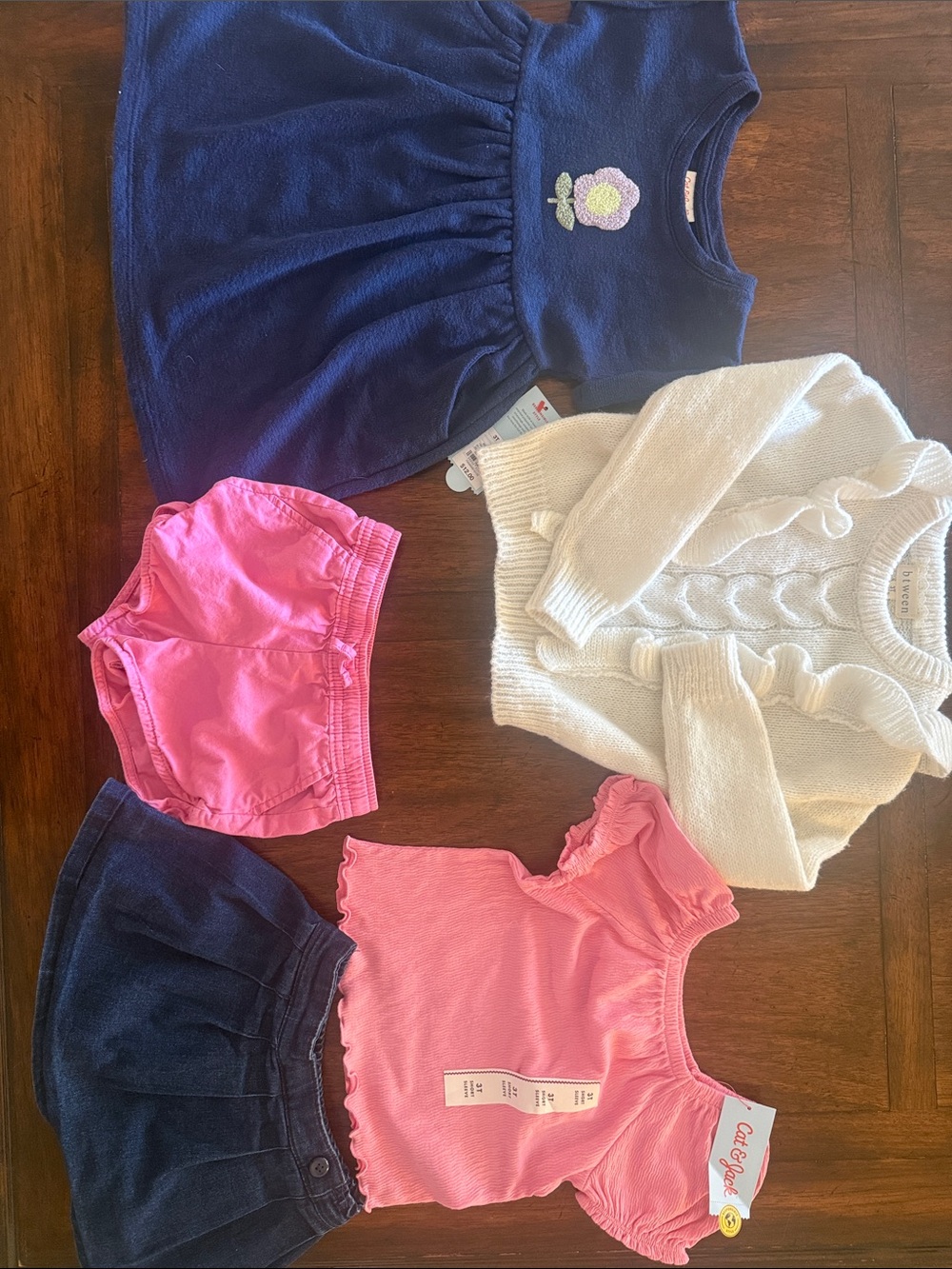 Toddler Navy Floral Dress + Pink Top & Shorts Set, Size 3T